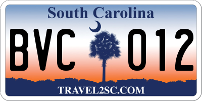 SC license plate BVC012