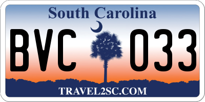 SC license plate BVC033