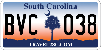 SC license plate BVC038