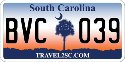 SC license plate BVC039