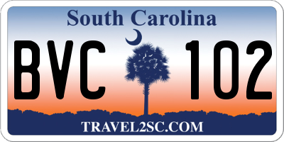 SC license plate BVC102