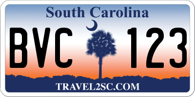 SC license plate BVC123