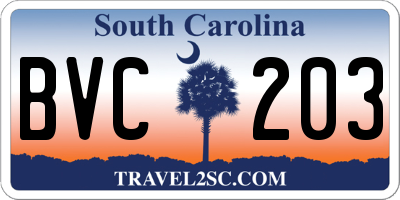 SC license plate BVC203