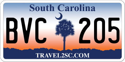 SC license plate BVC205