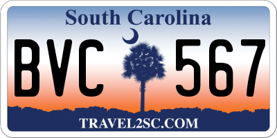 SC license plate BVC567