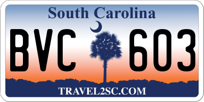 SC license plate BVC603