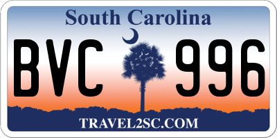 SC license plate BVC996