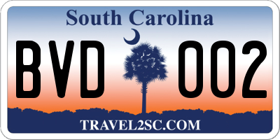 SC license plate BVD002