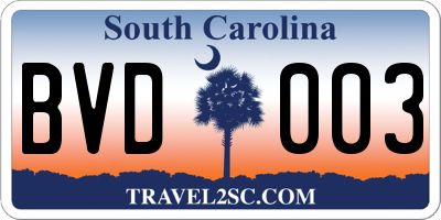 SC license plate BVD003