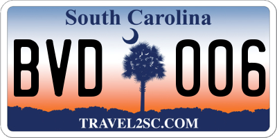 SC license plate BVD006