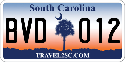 SC license plate BVD012