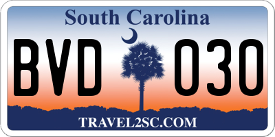 SC license plate BVD030