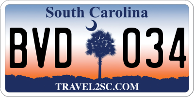 SC license plate BVD034