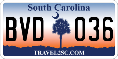 SC license plate BVD036