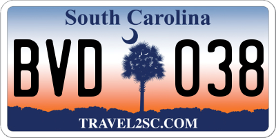 SC license plate BVD038