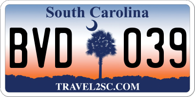 SC license plate BVD039