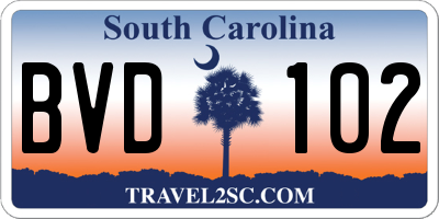 SC license plate BVD102