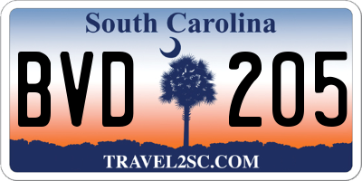 SC license plate BVD205