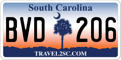 SC license plate BVD206