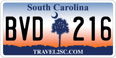 SC license plate BVD216