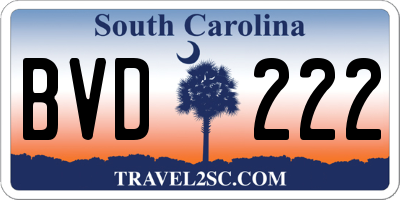 SC license plate BVD222