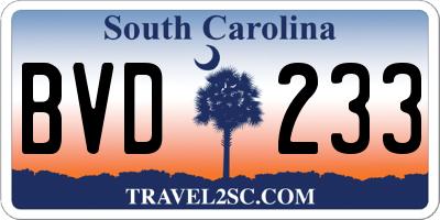 SC license plate BVD233