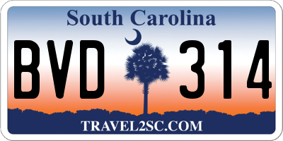 SC license plate BVD314