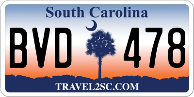 SC license plate BVD478