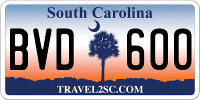 SC license plate BVD600