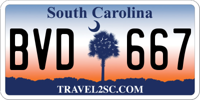 SC license plate BVD667