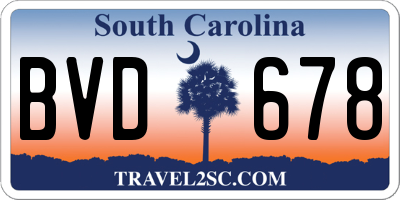 SC license plate BVD678