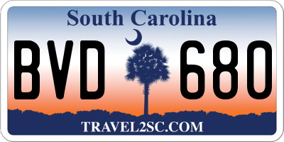 SC license plate BVD680