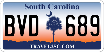 SC license plate BVD689
