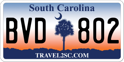 SC license plate BVD802