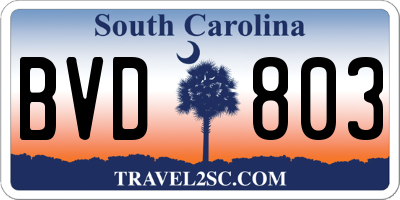 SC license plate BVD803