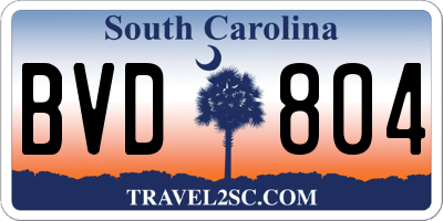 SC license plate BVD804