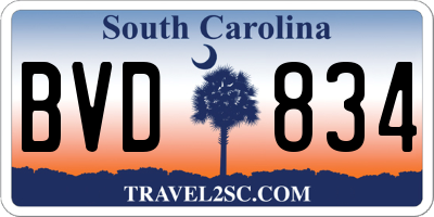 SC license plate BVD834