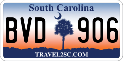 SC license plate BVD906