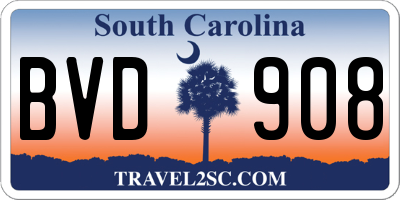 SC license plate BVD908
