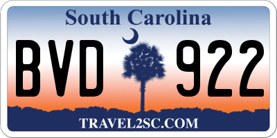 SC license plate BVD922