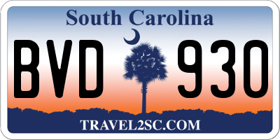 SC license plate BVD930