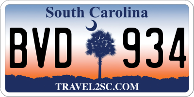 SC license plate BVD934