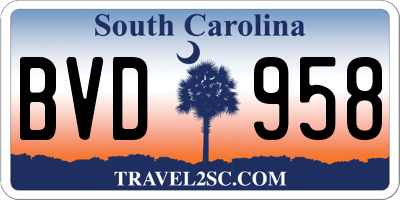 SC license plate BVD958