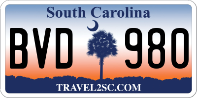 SC license plate BVD980
