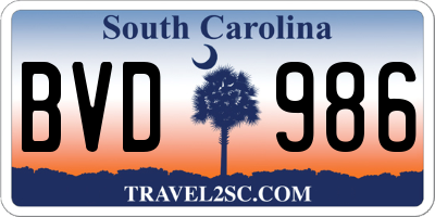 SC license plate BVD986