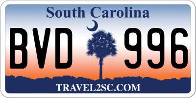 SC license plate BVD996