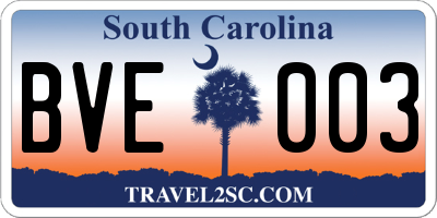 SC license plate BVE003
