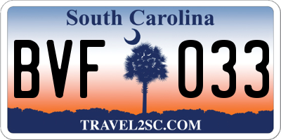 SC license plate BVF033