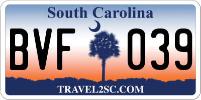 SC license plate BVF039