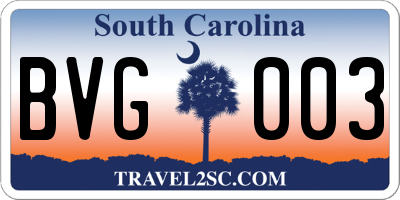 SC license plate BVG003